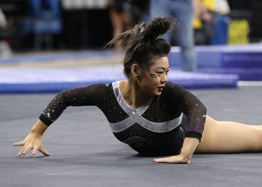 Iowa's Clair Kaji competes on the floor against the Rutgers Scarlet Knights Saturday, January 26, 2019 at Carver-Hawkeye Arena. (Brian Ray/hawkeyesports.com)