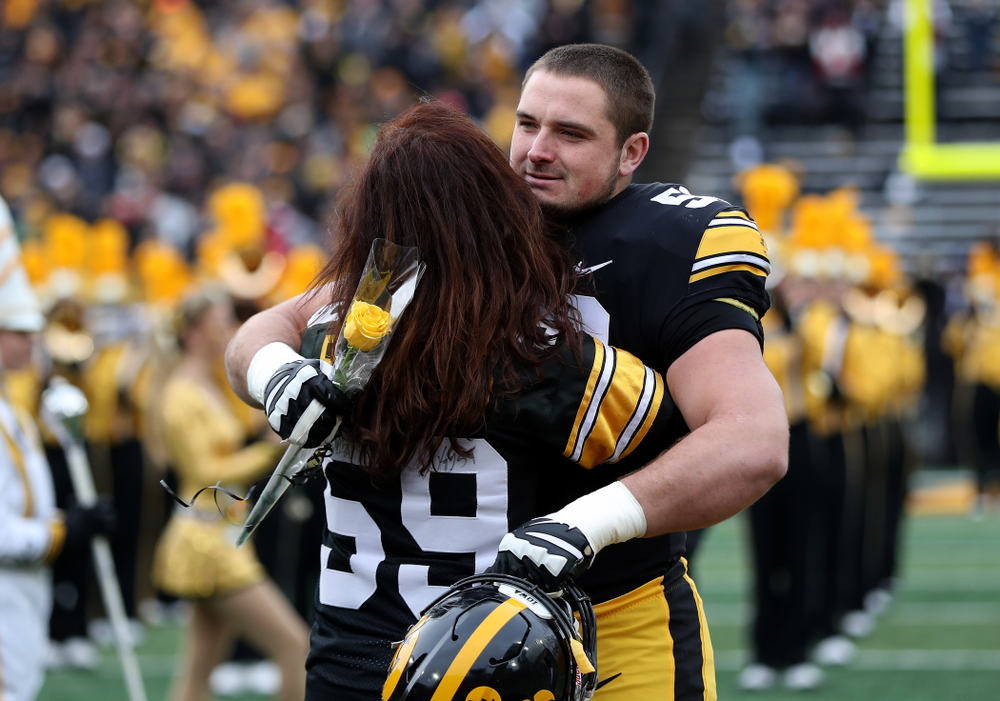 Iowa Hawkeyes offensive lineman Ross Reynolds (59) during senior day activities before their game against the Nebraska Cornhuskers Friday, November 23, 2018 at Kinnick Stadium. (Brian Ray/hawkeyesports.com)