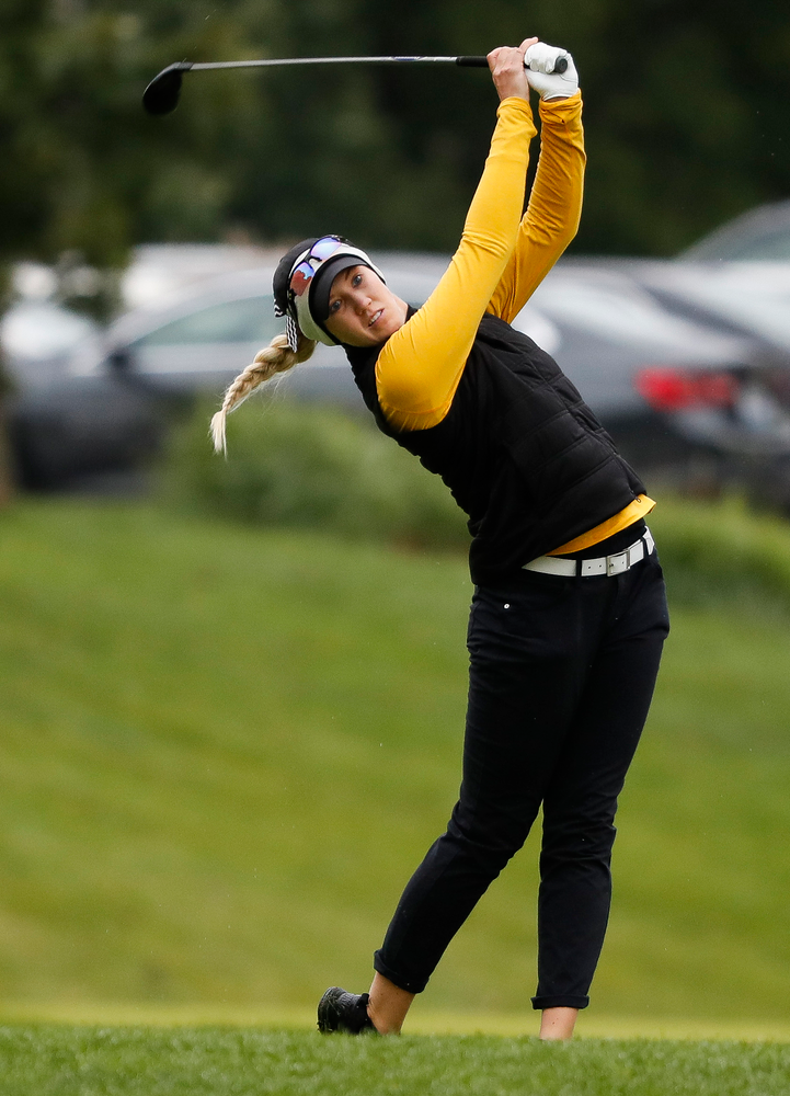 Iowa's Shawn Rennegarbe tees off during the Diane Thomason Invitational at Finkbine Golf Course on September 29, 2018. (Tork Mason/hawkeyesports.com)