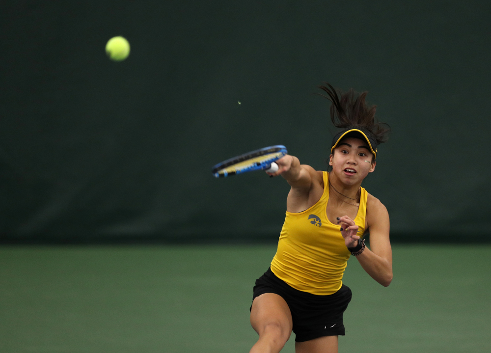 Iowa's Michelle Bacalla against the Iowa State Cyclones Friday, February 8, 2019 at the Hawkeye Tennis and Recreation Complex. (Brian Ray/hawkeyesports.com)