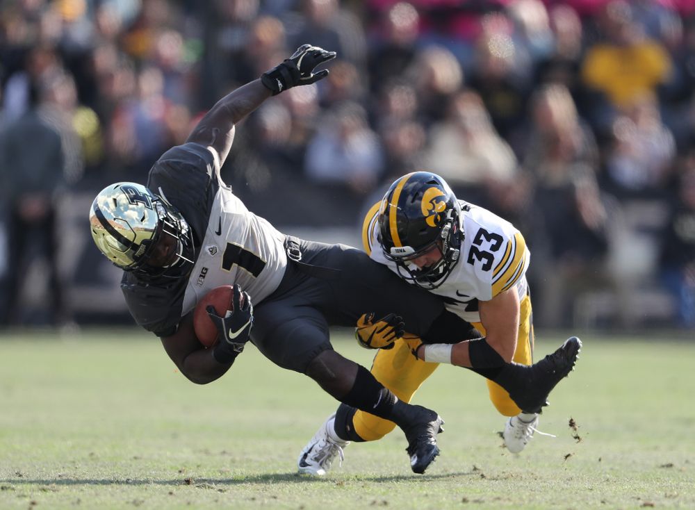 Iowa Hawkeyes defensive back Riley Moss (33) against the Purdue Boilermakers Saturday, November 3, 2018 Ross Ade Stadium in West Lafayette, Ind. (Brian Ray/hawkeyesports.com)