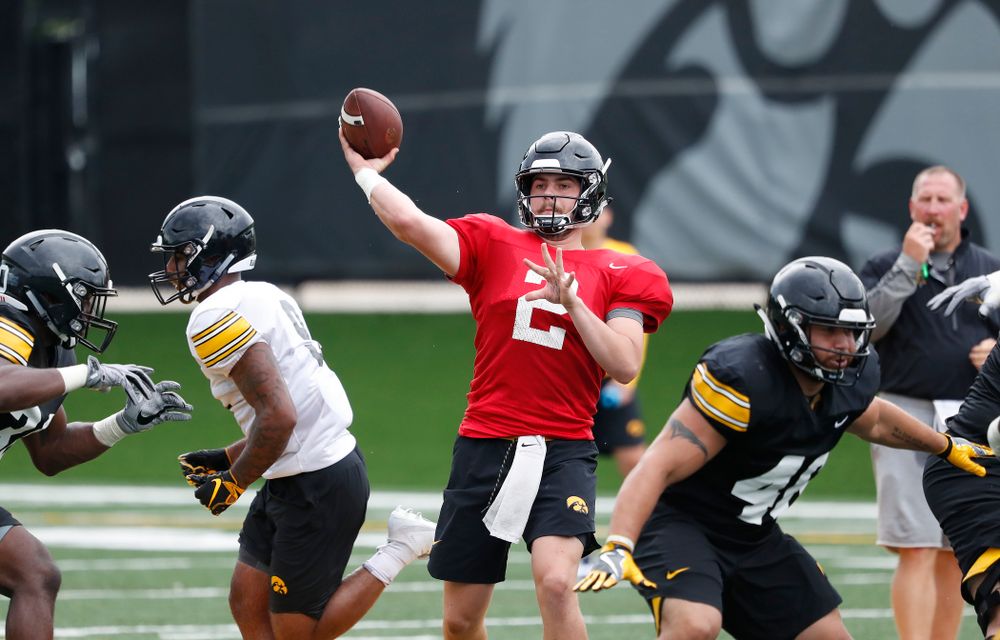 Iowa Hawkeyes quarterback Peyton Mansell (2) during practice No. 4 of Fall Camp Monday, August 6, 2018 at the Hansen Football Performance Center. (Brian Ray/hawkeyesports.com)