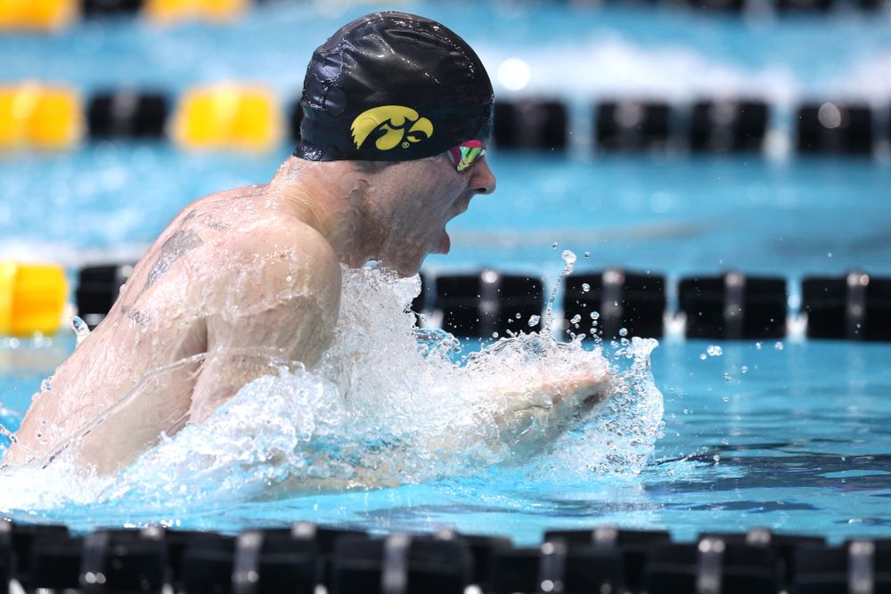 Iowa's Tanner Nelson competes in the 200-yard breaststroke during the 2019 Big Ten Men's Swimming and Diving Championships Saturday, March 2, 2019 at the Campus Wellness and Recreation Center. (Brian Ray/hawkeyesports.com)