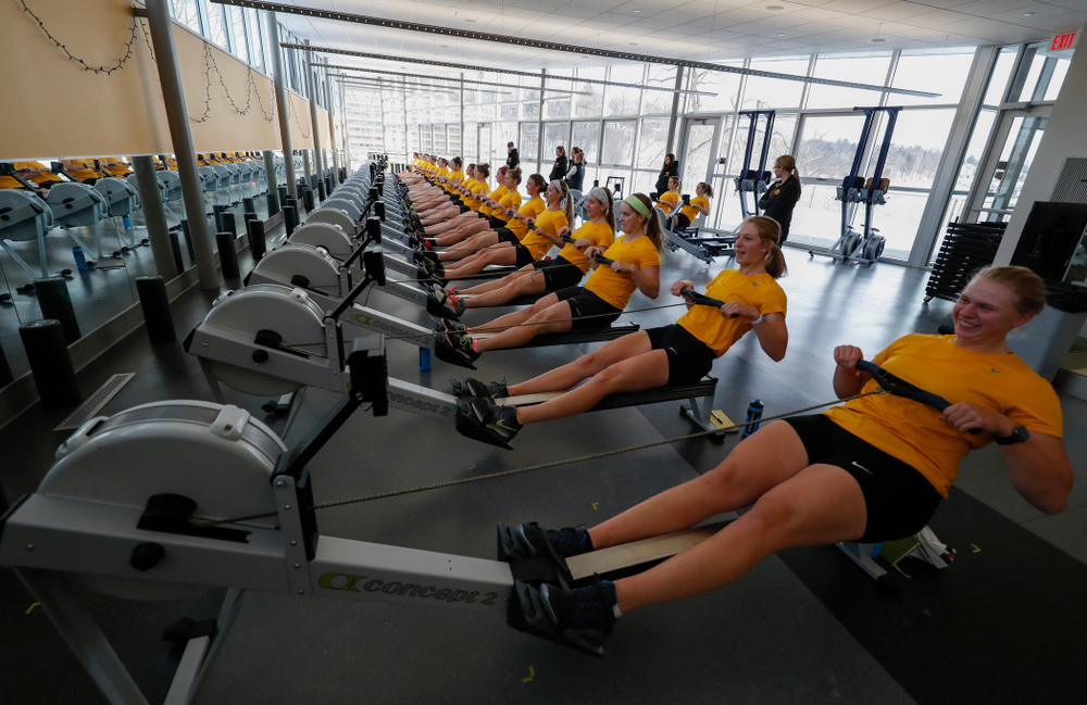 Members of the Iowa Rowing Team workout in the P. Sue Beckwith, M.D., Boathouse Monday, February 12, 2018 in Iowa City. (Brian Ray/hawkeyesports.com)