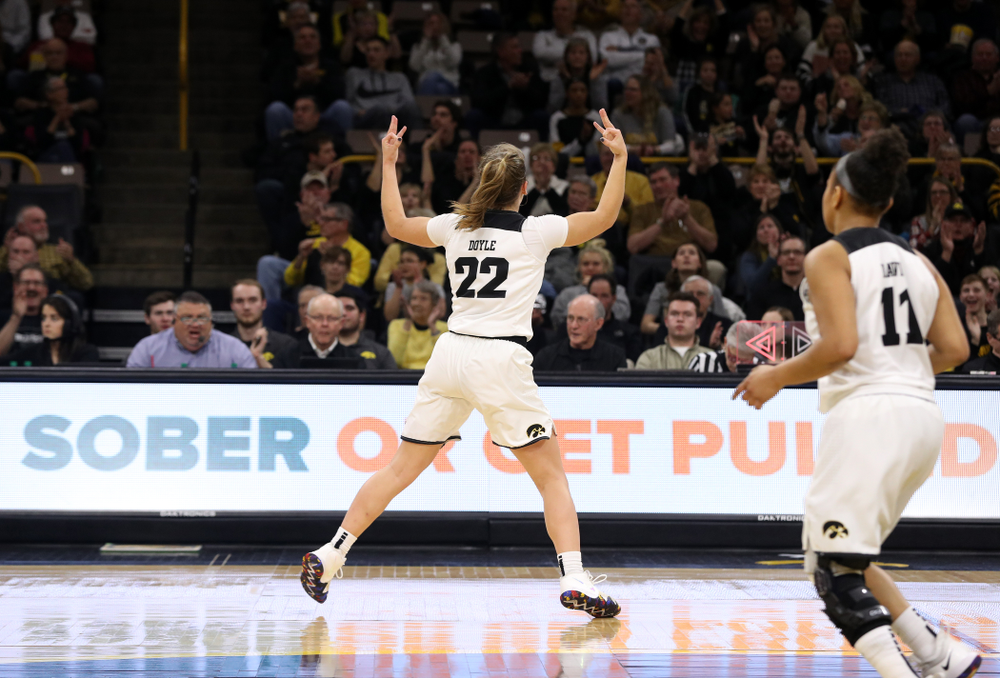 Iowa Hawkeyes guard Kathleen Doyle (22) against the Rutgers Scarlet Knights Wednesday, January 23, 2019 at Carver-Hawkeye Arena. (Brian Ray/hawkeyesports.com)