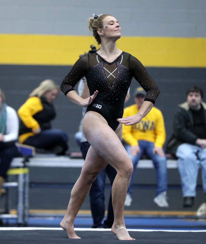 Sydney Hogani competes on the floor during the Black and Gold intrasquad meet Saturday, December 1, 2018 at the University of Iowa Field House. (Brian Ray/hawkeyesports.com)