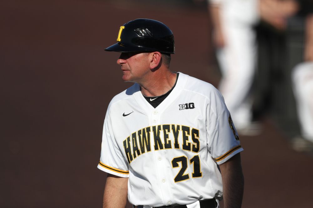 Iowa Hawkeyes head coach Rick Heller against the Nebraska Cornhuskers Saturday, April 20, 2019 at Duane Banks Field. (Brian Ray/hawkeyesports.com)