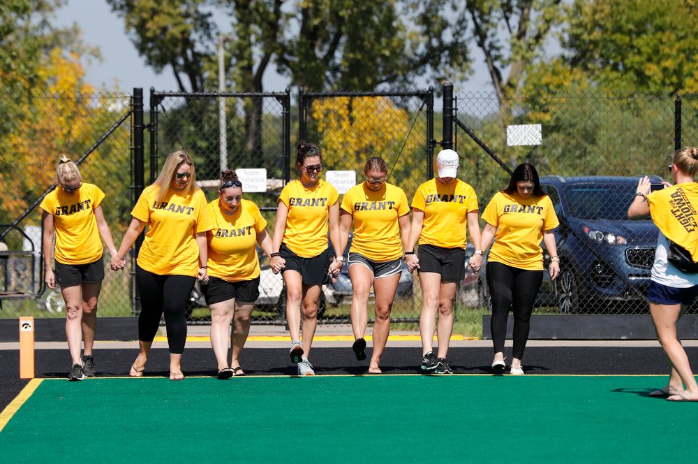 Former stand out Iowa Field Hockey teams are introduced as part of an alumni reunion during halftime of the Iowa Hawkeyes game against Indiana Sunday, September 16, 2018 at Grant Field. (Brian Ray/hawkeyesports.com)