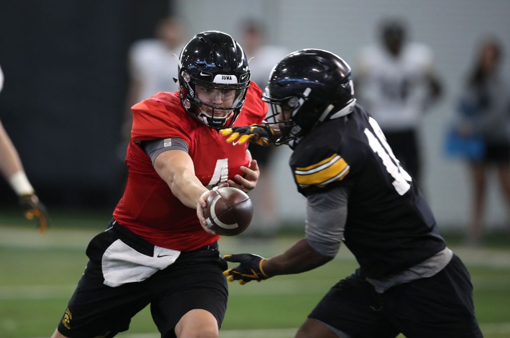 Iowa Hawkeyes quarterback Nate Stanley (4) during preparation for the 2019 Outback Bowl Monday, December 17, 2018 at the Hansen Football Performance Center. (Brian Ray/hawkeyesports.com)