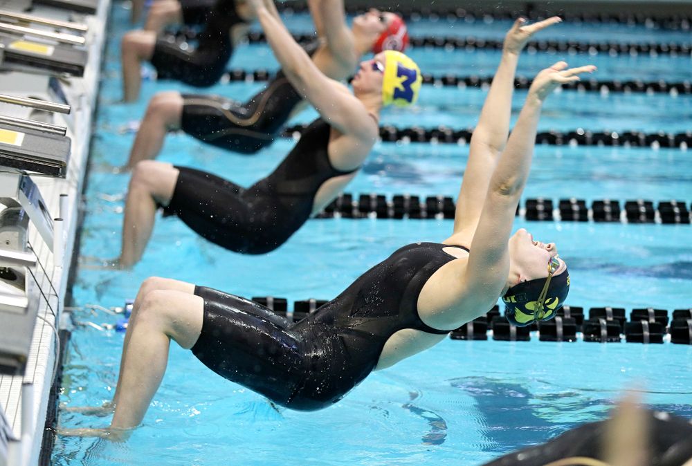 Iowa’s Emilia Sansome swims in the women’s 200 yard backstroke preliminary event during the 2020 Women’s Big Ten Swimming and Diving Championships at the Campus Recreation and Wellness Center in Iowa City on Saturday, February 22, 2020. (Stephen Mally/hawkeyesports.com)