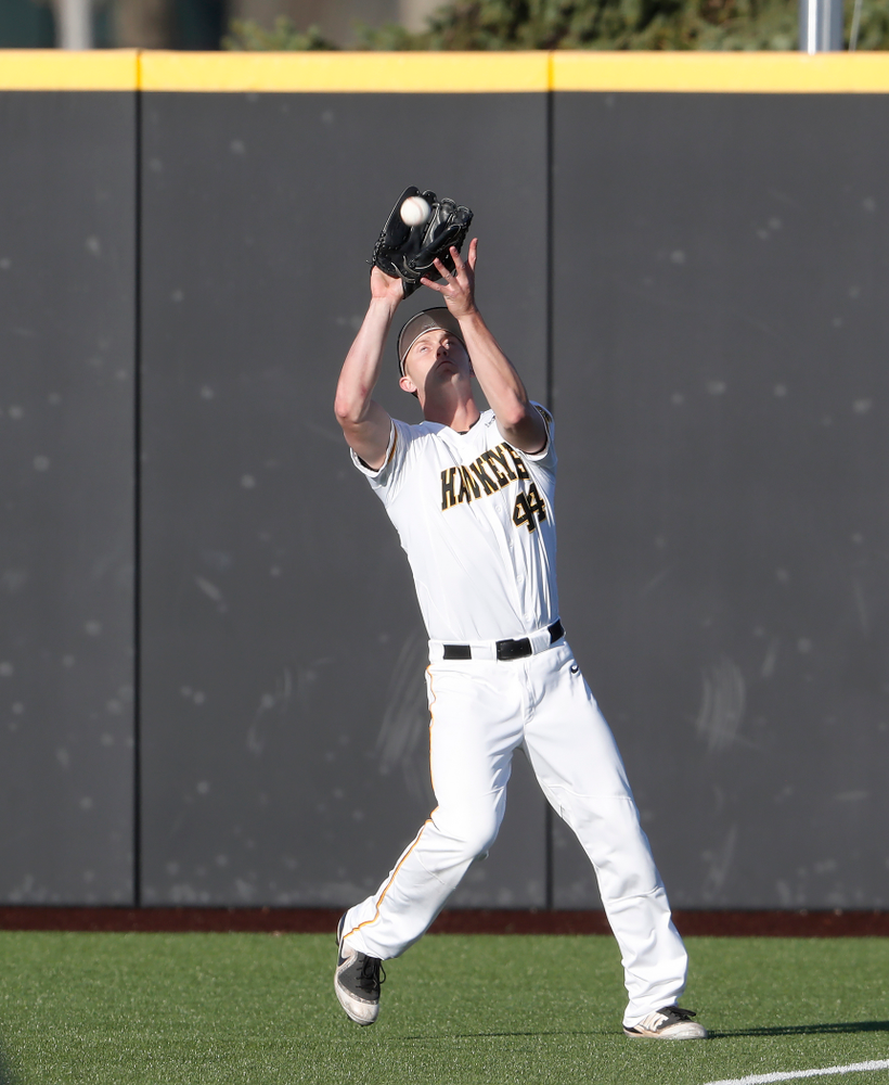 Iowa Hawkeyes outfielder Robert Neustrom (44) against the Michigan Wolverines Friday, April 27, 2018 at Duane Banks Field in Iowa City. (Brian Ray/hawkeyesports.com)