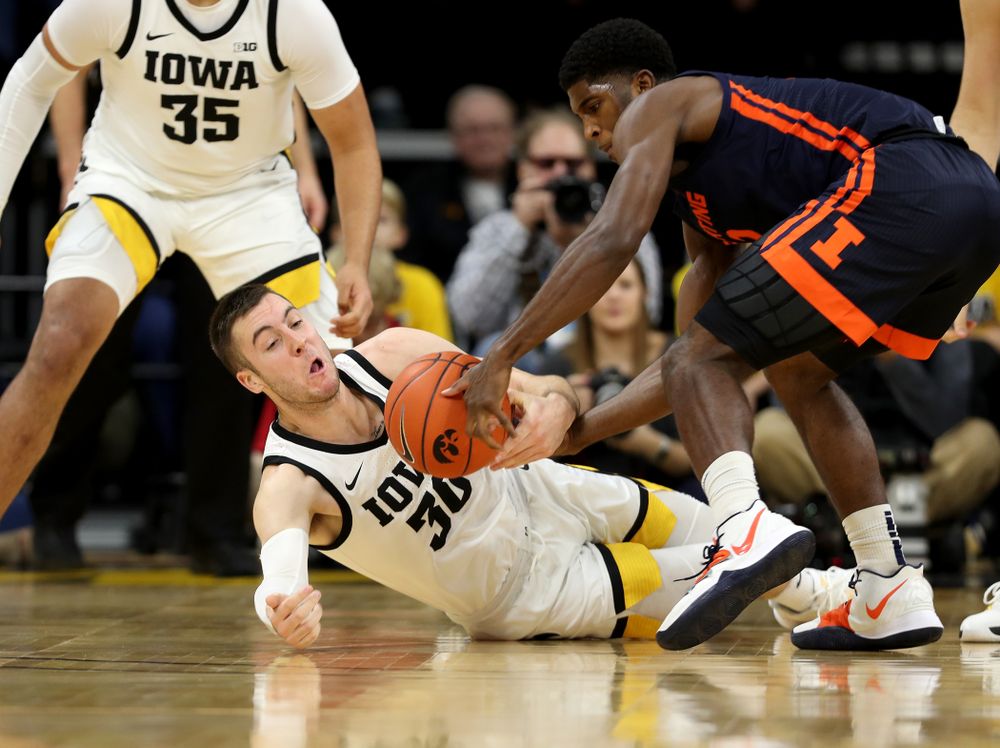 Iowa Hawkeyes guard Connor McCaffery (30) against the Illinois Fighting Illini Sunday, February 2, 2020 at Carver-Hawkeye Arena. (Brian Ray/hawkeyesports.com)