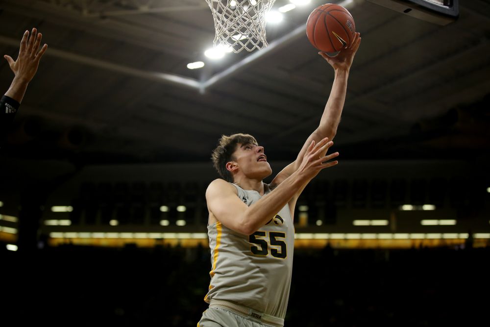 Iowa Hawkeyes forward Luka Garza (55) against the Nebraska Cornhuskers Sunday, January 6, 2019 at Carver-Hawkeye Arena. (Brian Ray/hawkeyesports.com)