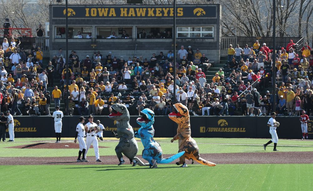 The dinosaur race against the Nebraska Cornhuskers Saturday, April 20, 2019 at Duane Banks Field. (Brian Ray/hawkeyesports.com)