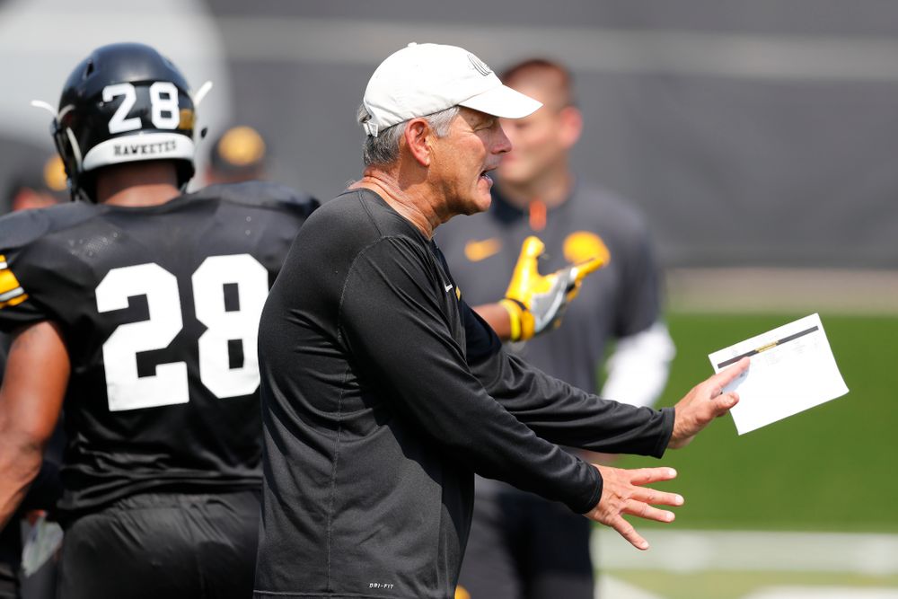 Iowa Hawkeyes head coach Kirk Ferentz during practice No. 7 of fall camp Friday, August 10, 2018 at the Kenyon Football Practice Facility. (Brian Ray/hawkeyesports.com)