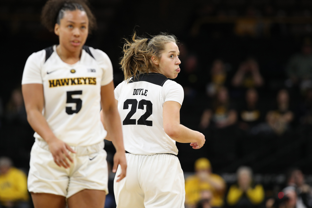 Iowa Hawkeyes guard Kathleen Doyle (22) against the Rutgers Scarlet Knights Wednesday, January 23, 2019 at Carver-Hawkeye Arena. (Brian Ray/hawkeyesports.com)