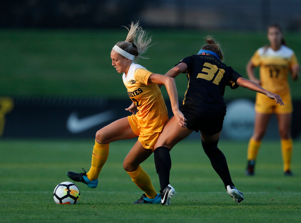 Iowa Hawkeyes Hailey Rydberg (2) against the Missouri Tigers Friday, August 17, 2018 at the Iowa Soccer Complex. (Brian Ray/hawkeyesports.com)