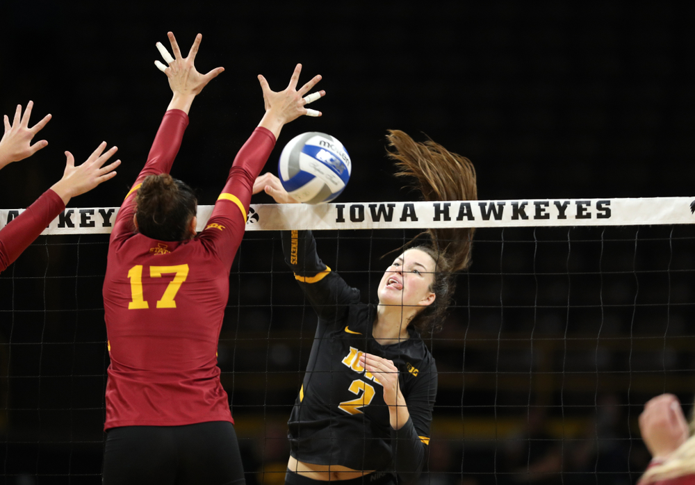 Iowa Hawkeyes setter Courtney Buzzerio (2) against the Iowa State Cyclones Saturday, September 21, 2019 at Carver-Hawkeye Arena. (Brian Ray/hawkeyesports.com)