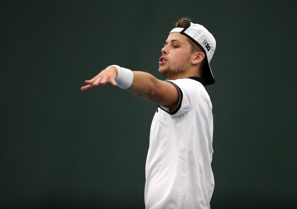 Iowa's Will Davies against Western Michigan Saturday, January 19, 2019 at the Hawkeye Tennis and Recreation Complex. (Brian Ray/hawkeyesports.com)