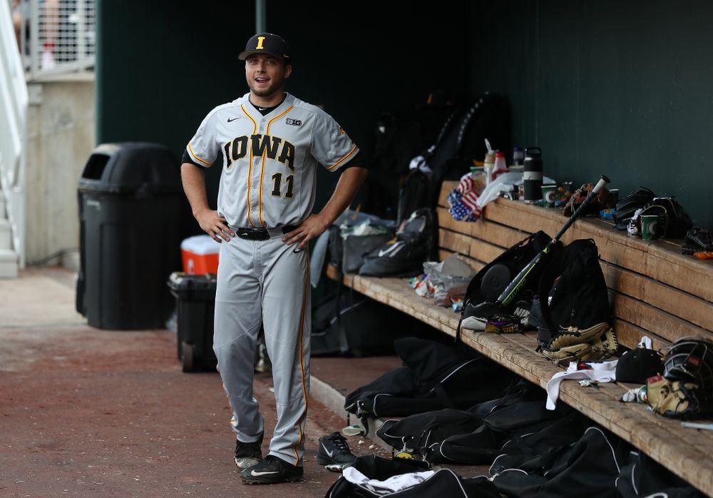 Iowa Hawkeyes Cole McDonald (11) against the Indiana Hoosiers in the first round of the Big Ten Baseball Tournament Wednesday, May 22, 2019 at TD Ameritrade Park in Omaha, Neb. (Brian Ray/hawkeyesports.com)