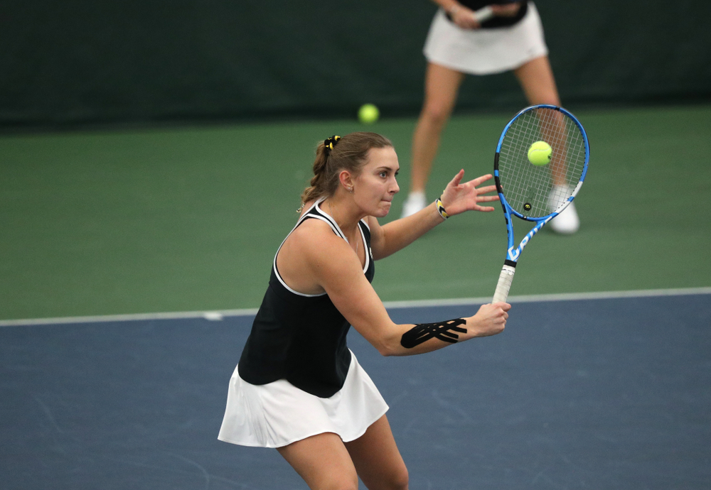 Iowa's Ashleigh Jacobs during a doubles match against North Texas Sunday, January 20, 2019 at the Hawkeye Tennis and Recreation Center. (Brian Ray/hawkeyesports.com)