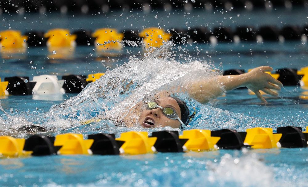 Iowa's Devin Jacobs competes in the 400-yard individual medley during a meet against Michigan and Denver at the Campus Recreation and Wellness Center on November 3, 2018. (Tork Mason/hawkeyesports.com)