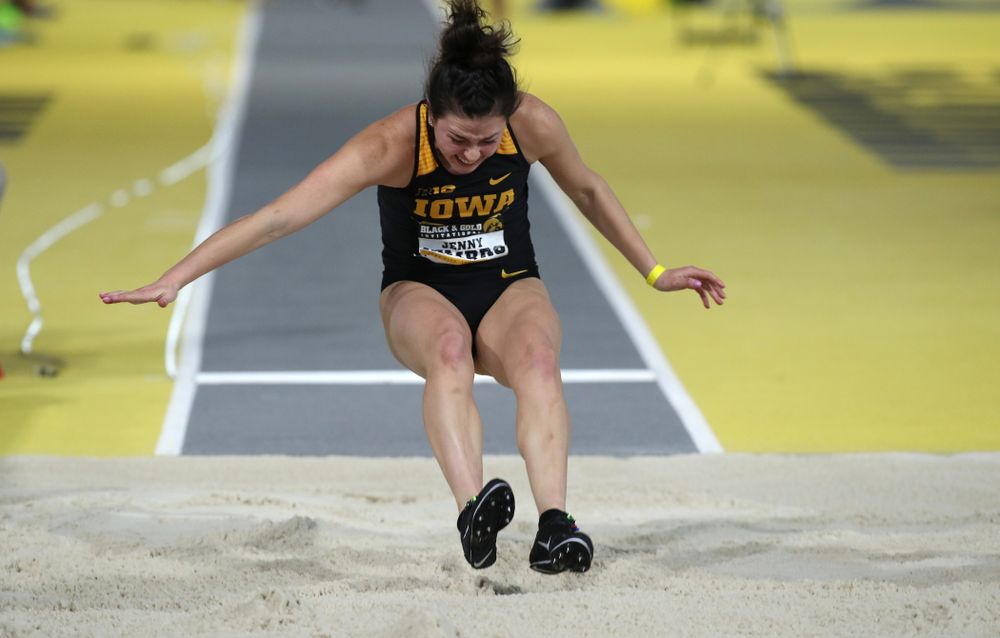 Iowa's Jenny Kimbro competes in the long jump during the Black and Gold Premier meet Saturday, January 26, 2019 at the Recreation Building. (Brian Ray/hawkeyesports.com)