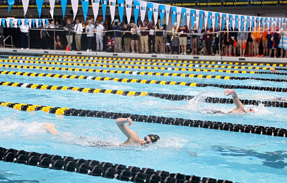 Iowa’s Taylor Hartley swims the women’s 500 yard freestyle preliminary event during the 2020 Women’s Big Ten Swimming and Diving Championships at the Campus Recreation and Wellness Center in Iowa City on Thursday, February 20, 2020. (Stephen Mally/hawkeyesports.com)