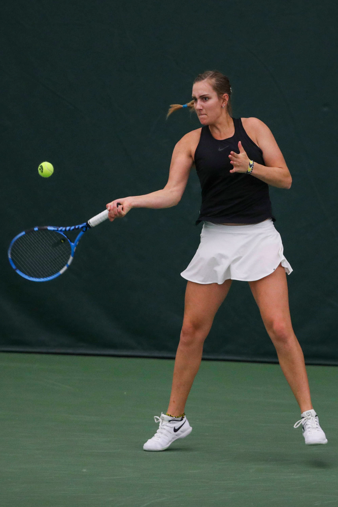 IowaÕs Ashleigh Jacobs at womenÕs tennis senior day vs Nebraska on Saturday, April 13, 2019 at the Hawkeye Tennis and Recreation Complex. (Lily Smith/hawkeyesports.com)