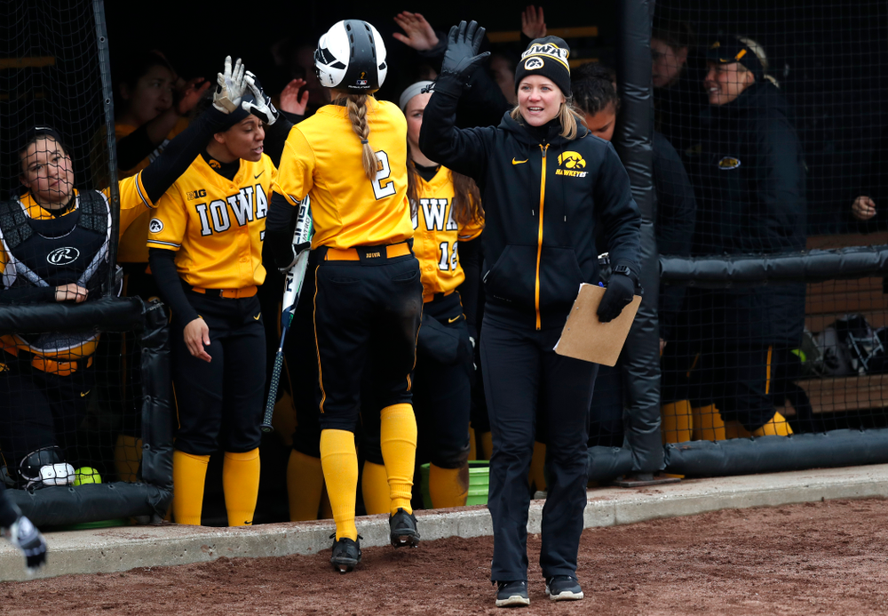 Iowa Hawkeyes assistant coach Rachel West against UW Green Bay Tuesday, March 27, 2018 at Bob Pearl Field. (Brian Ray/hawkeyesports.com)