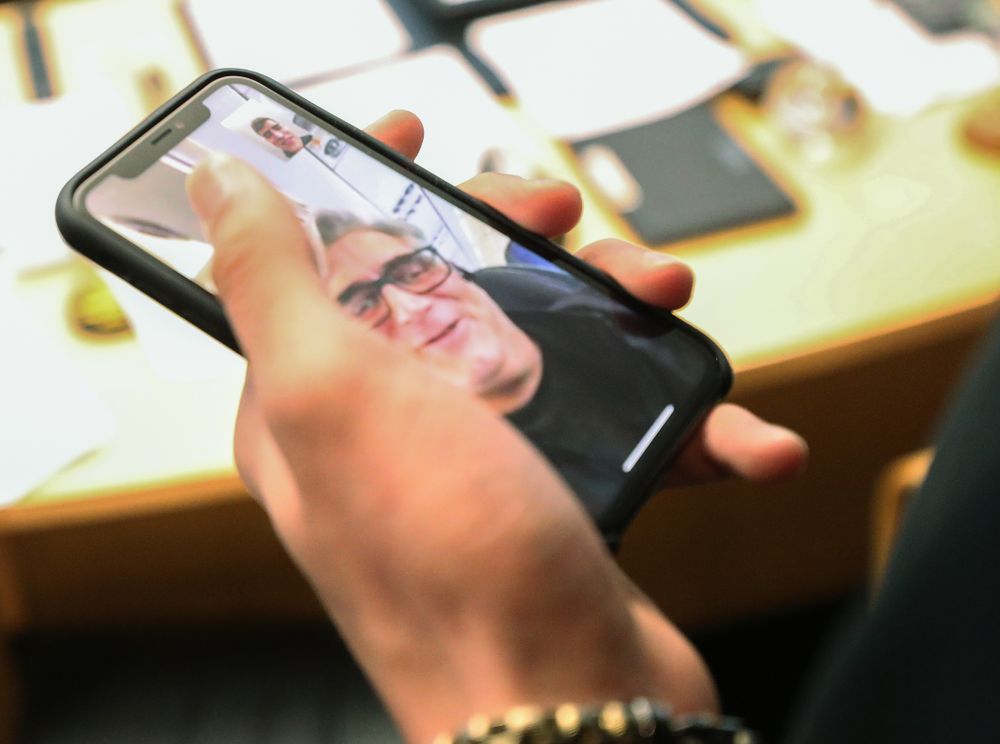 Iowa Hawkeyes forward Luka Garza (55) calls his dad after finding out that he has been named the Big Ten Player of the Year Monday, March 9, 2020 at Carver-Hawkeye Arena. (Brian Ray/hawkeyesports.com)