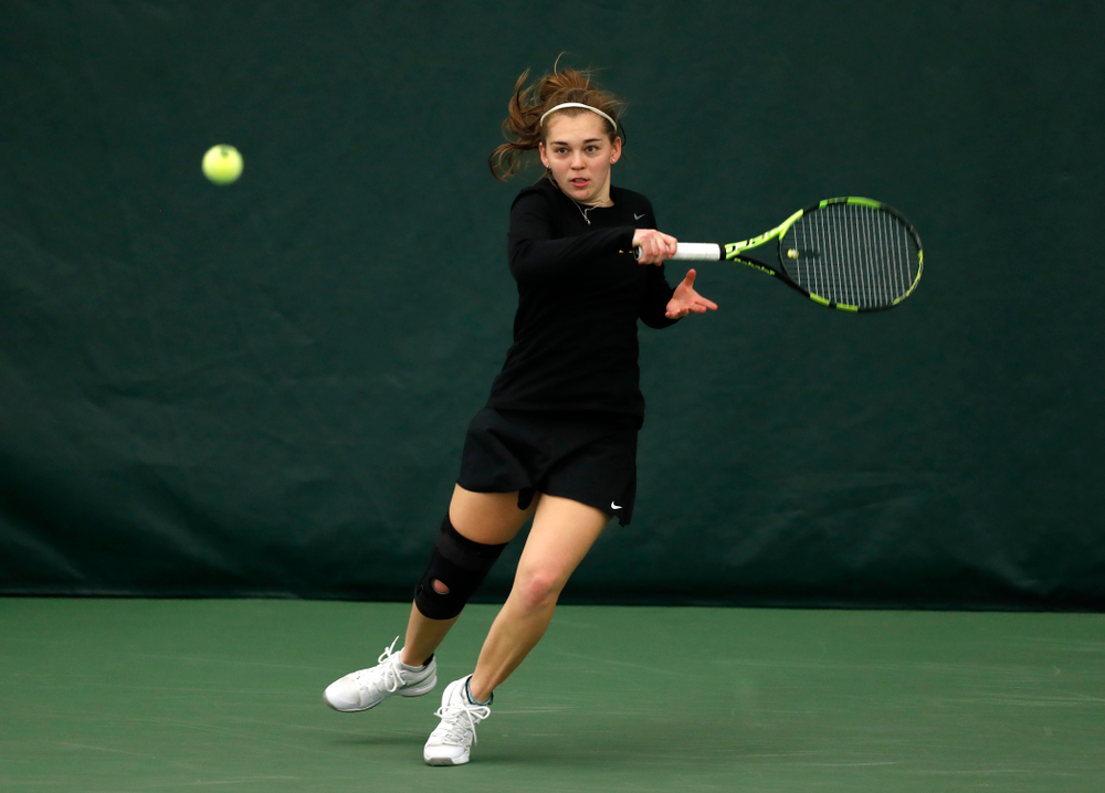 Zoe Douglas against Ohio State Sunday, March 25, 2018 at the Hawkeye Tennis and Recreation Center. (Brian Ray/hawkeyesports.com)