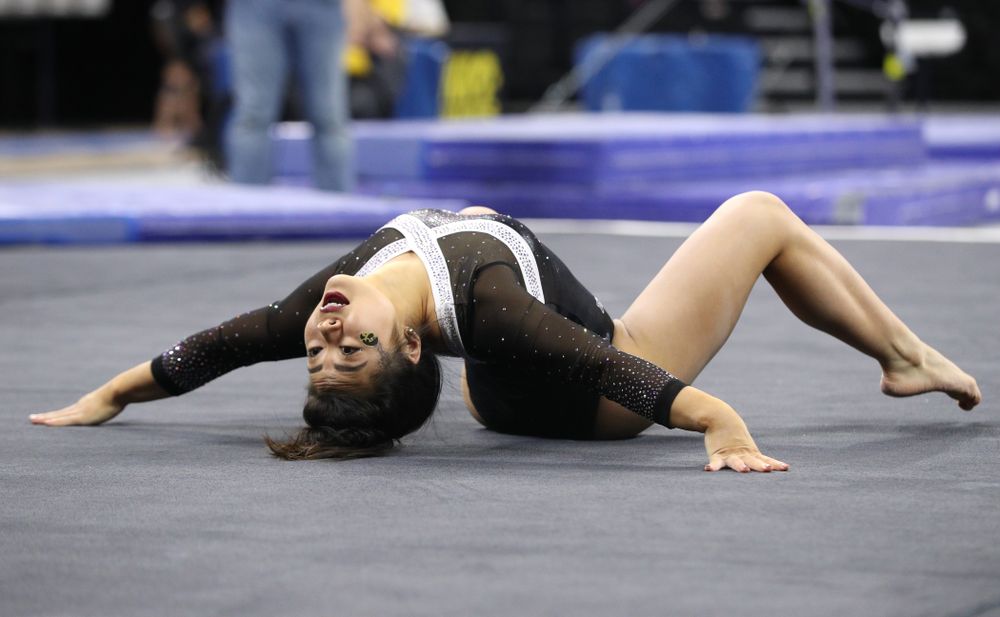 Iowa's Clair Kaji competes on the floor against the Rutgers Scarlet Knights Saturday, January 26, 2019 at Carver-Hawkeye Arena. (Brian Ray/hawkeyesports.com)