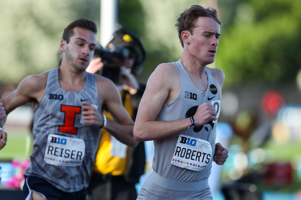 Iowa's Jeff Roberts runs during the men's 1500-meter run at the Big Ten Outdoor Track and Field Championships at Francis X. Cretzmeyer Track on Friday, May 10, 2019. (Lily Smith/hawkeyesports.com)