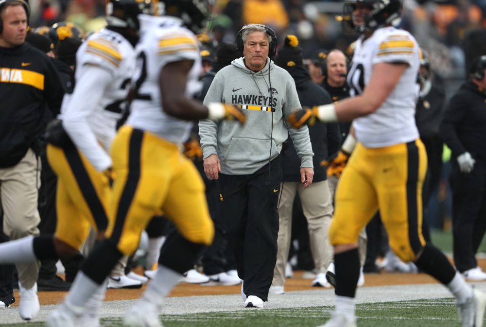 Iowa Hawkeyes head coach Kirk Ferentz against the Illinois Fighting Illini Saturday, November 17, 2018 at Memorial Stadium in Champaign, Ill. (Brian Ray/hawkeyesports.com)