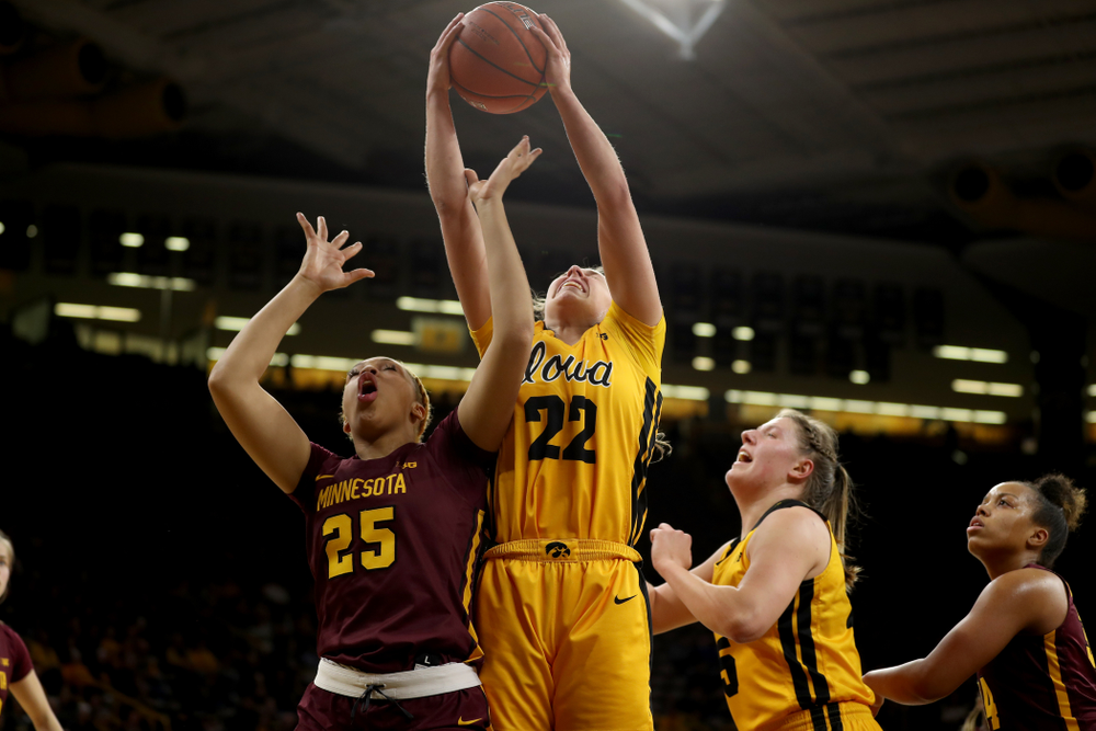 Iowa Hawkeyes guard Kathleen Doyle (22) against the Minnesota Golden Gophers Thursday, February 27, 2020 at Carver-Hawkeye Arena. (Brian Ray/hawkeyesports.com)
