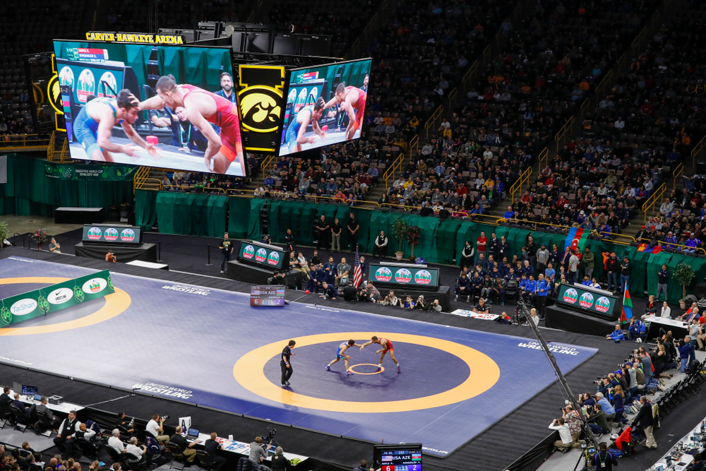 The gold medal match of the United World Wrestling Freestyle World Cup against Azerbaijan Sunday, April 8, 2018 at Carver-Hawkeye Arena. (Brian Ray/hawkeyesports.com)