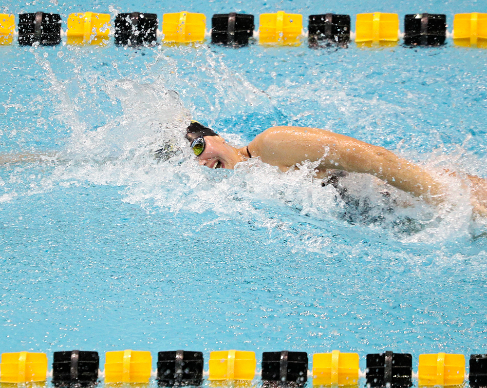 Iowa’s Hannah Burvill swims the women’s 100-yard freestyle event during their meet against Michigan State and Northern Iowa at the Campus Recreation and Wellness Center in Iowa City on Friday, Oct 4, 2019. (Stephen Mally/hawkeyesports.com)