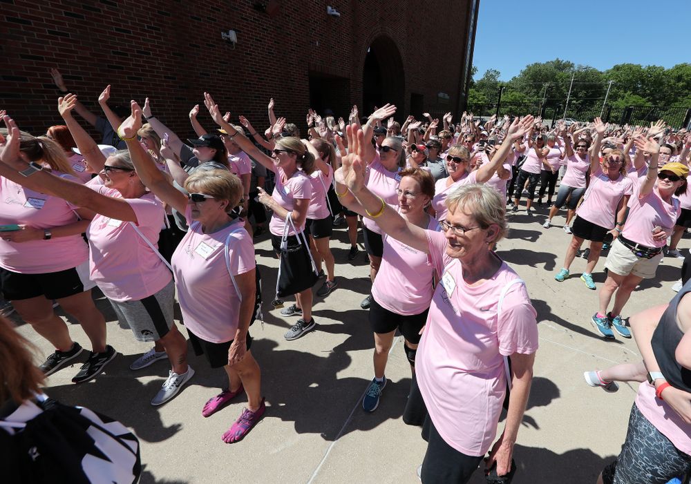 Participants in the 2019 Iowa Ladies Football Academy wave to the Stead Family ChildrenÕs Hospital Saturday, June 8, 2019 at Kinnick Stadium. (Brian Ray/hawkeyesports.com)