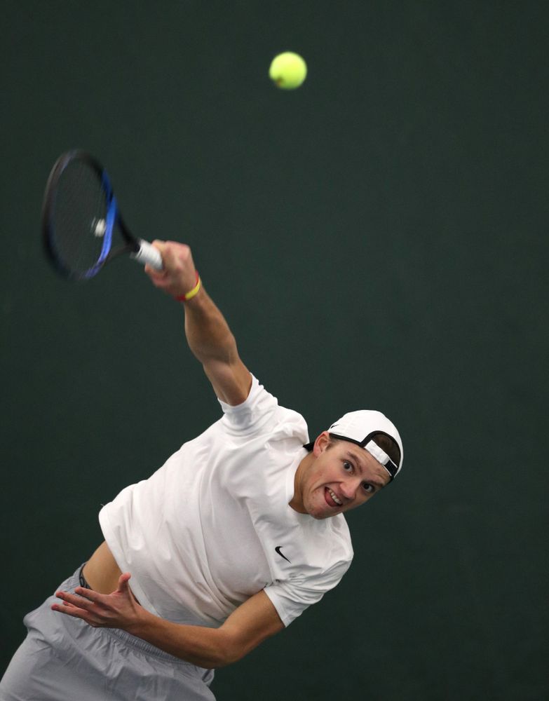 Iowa's Joe Tyler against Western Michigan Saturday, January 19, 2019 at the Hawkeye Tennis and Recreation Complex. (Brian Ray/hawkeyesports.com)