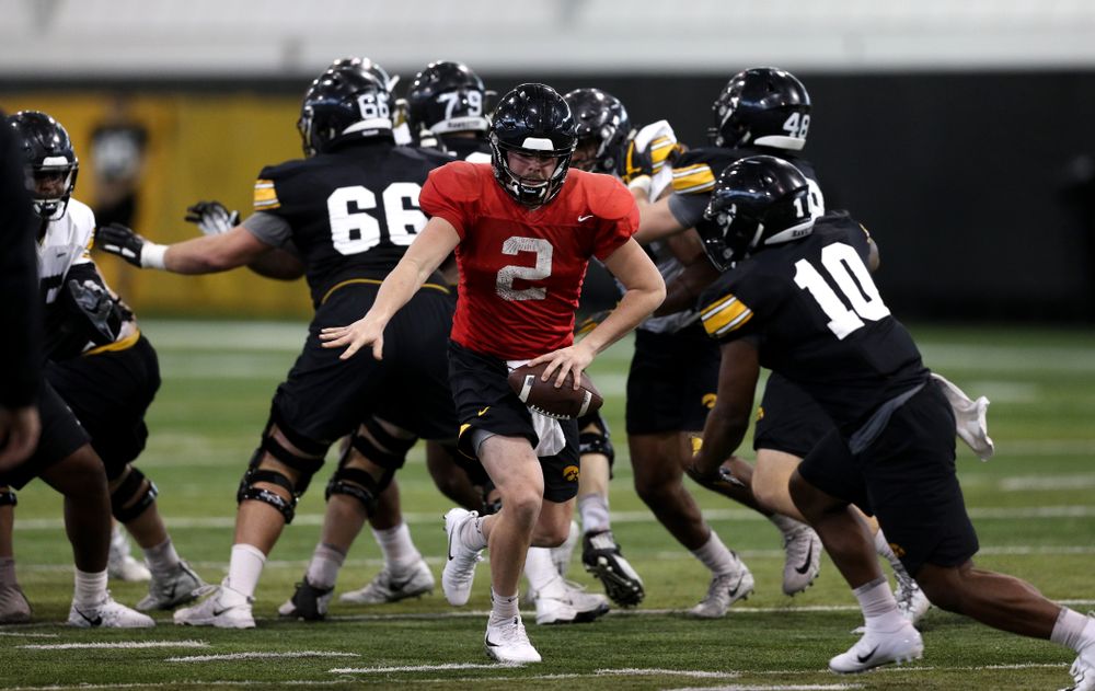 Iowa Hawkeyes quarterback Peyton Mansell (2) during practice Wednesday, December 12, 2018 at the Hansen Football Performance Center in preparation for the Outback Bowl game against Mississippi State. (Brian Ray/hawkeyesports.com)