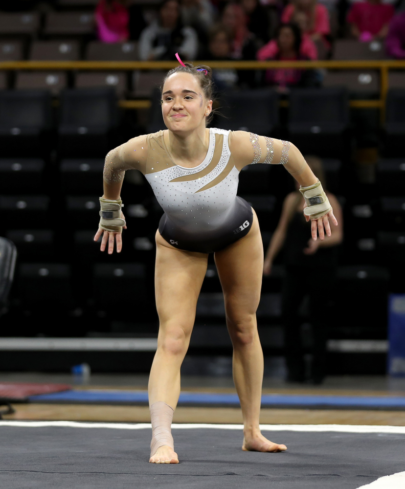 IowaÕs Allie Gilchrist competes on the floor against Ball State and Air Force Saturday, January 11, 2020 at Carver-Hawkeye Arena. (Brian Ray/hawkeyesports.com)