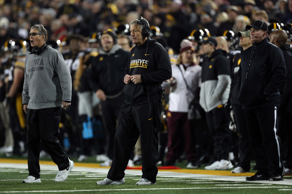 Iowa Hawkeyes head coach Kirk Ferentz against the Minnesota Golden Gophers Saturday, November 16, 2019 at Kinnick Stadium. (Brian Ray/hawkeyesports.com)