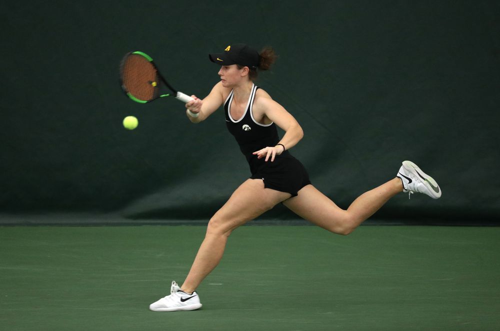 Iowa's Elise Van Heuvelen Treadwell against the Penn State Nittany Lions Sunday, February 24, 2019 at the Hawkeye Tennis and Recreation Complex. (Brian Ray/hawkeyesports.com)