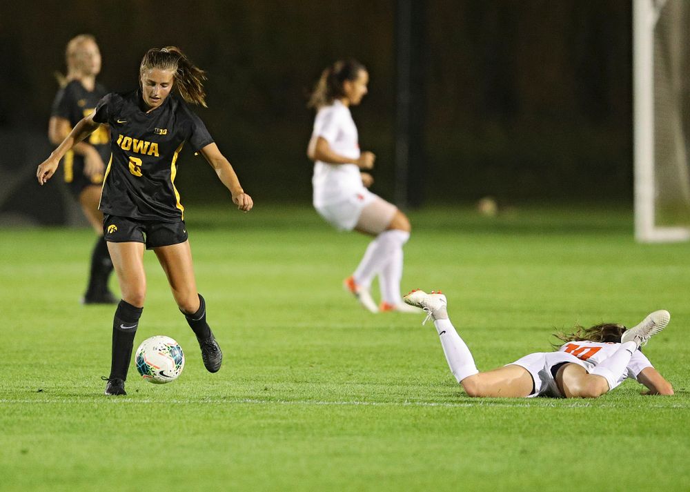 Iowa midfielder Isabella Blackman (6) moves with the ball during the first half of their match against Illinois at the Iowa Soccer Complex in Iowa City on Thursday, Sep 26, 2019. (Stephen Mally/hawkeyesports.com)