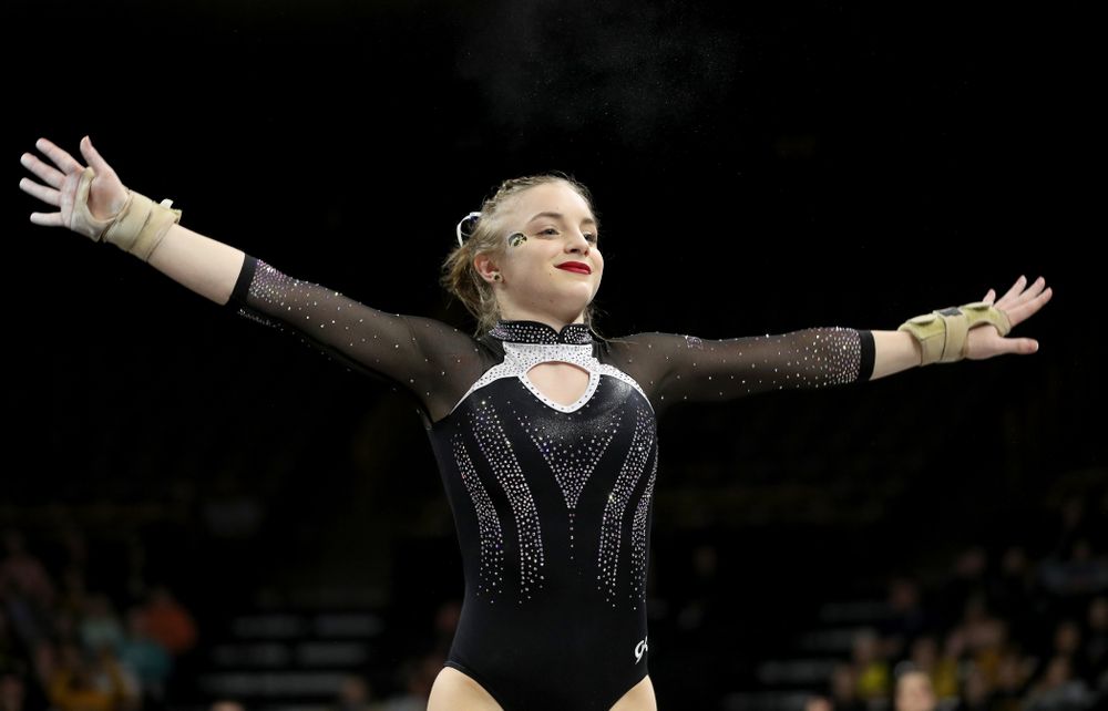 Iowa’s Lauren Guerin competes on the floor against Michigan State Saturday, February 1, 2020 at Carver-Hawkeye Arena. (Brian Ray/hawkeyesports.com)