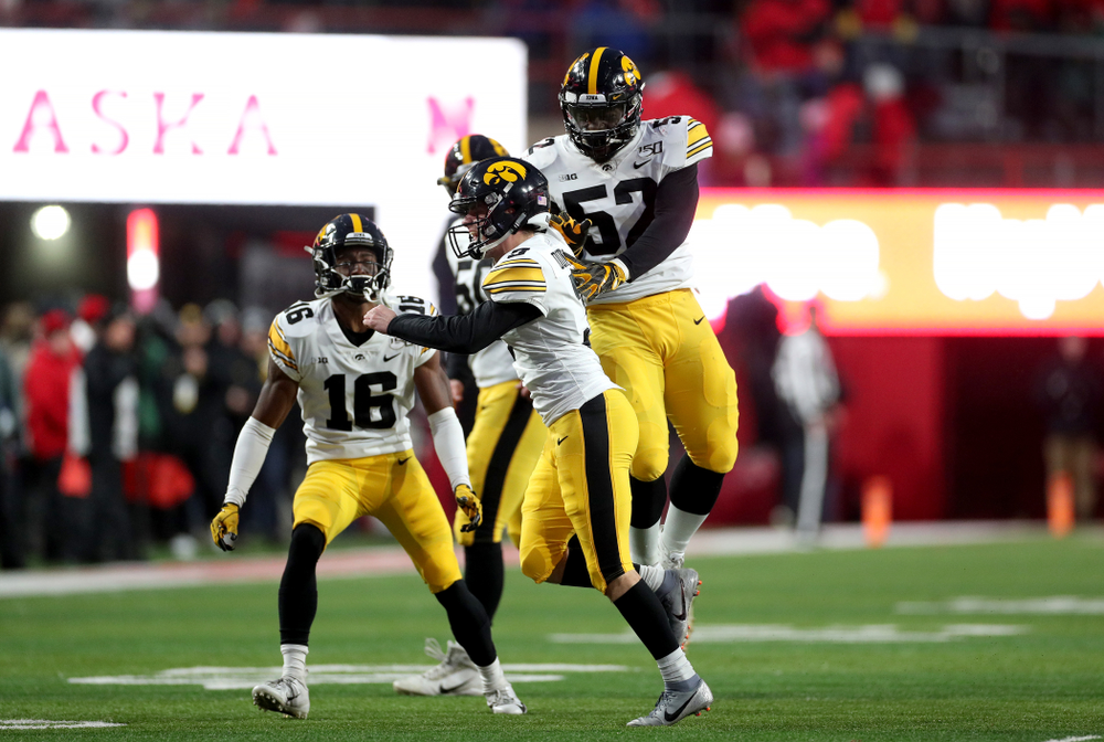 Iowa Hawkeyes place kicker Keith Duncan (3) kicks the game winning field goal against the Nebraska Cornhuskers Friday, November 29, 2019 at Memorial Stadium in Lincoln, Neb. (Brian Ray/hawkeyesports.com)