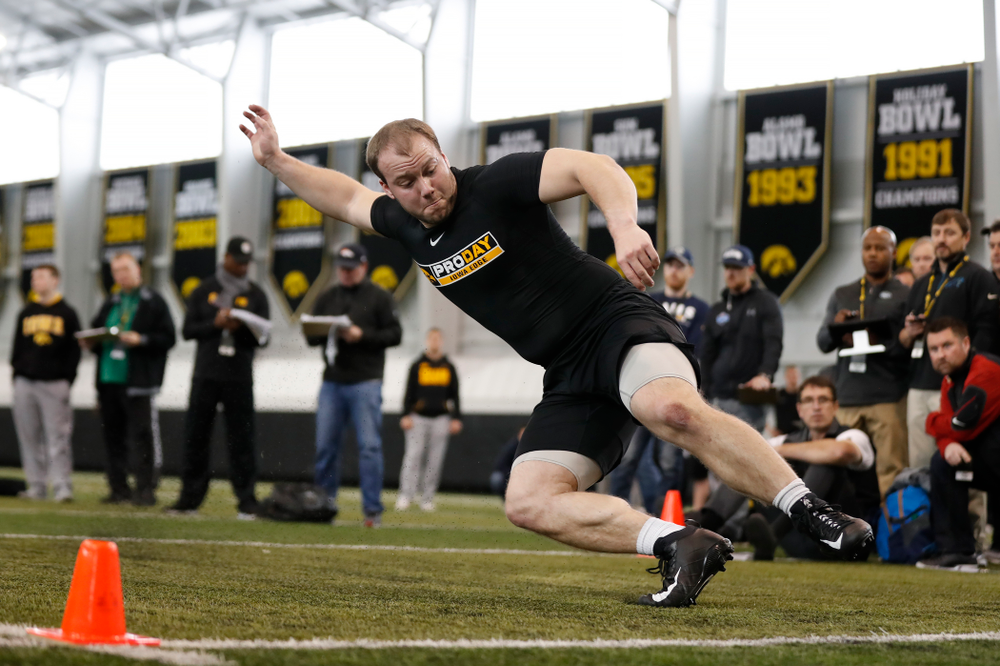 Iowa Hawkeyes long snapper Tyler Kluver (97) during the team's annual pro day Monday, March 26, 2018 at the Hansen Football Performance Center. (Brian Ray/hawkeyesports.com)