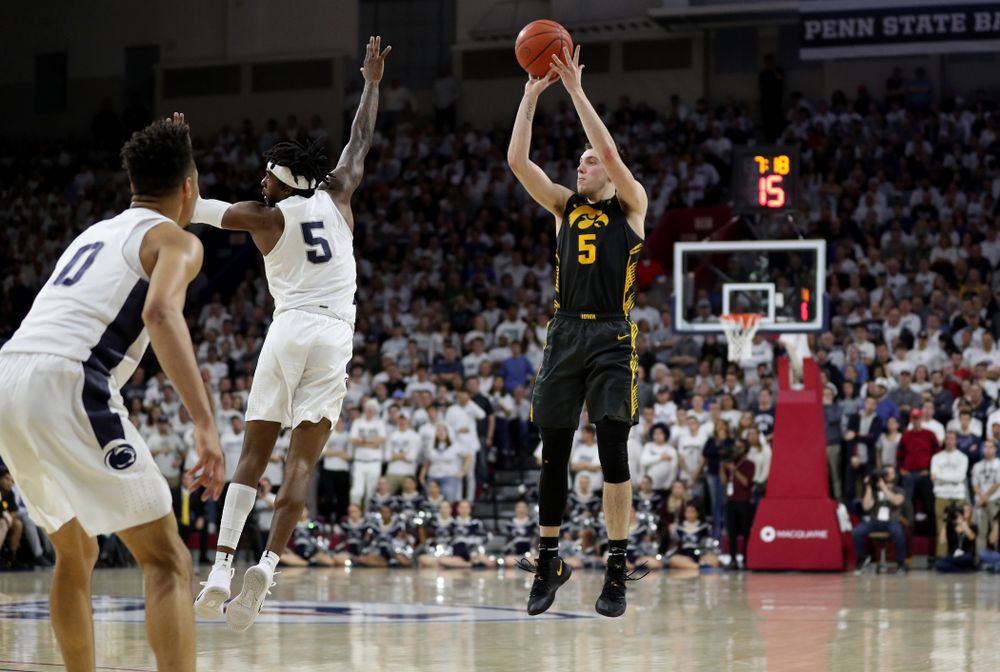 Iowa Hawkeyes guard CJ Fredrick (5) against Penn State Saturday, January 4, 2020 at the Palestra in Philadelphia. (Brian Ray/hawkeyesports.com)
