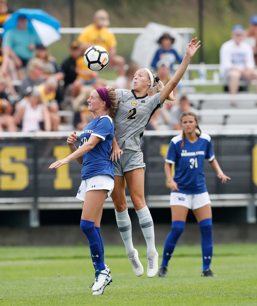 Iowa Hawkeyes Hailey Rydberg (2) against Indiana State Sunday, August 26, 2018 at the Iowa Soccer Complex. (Brian Ray/hawkeyesports.com)